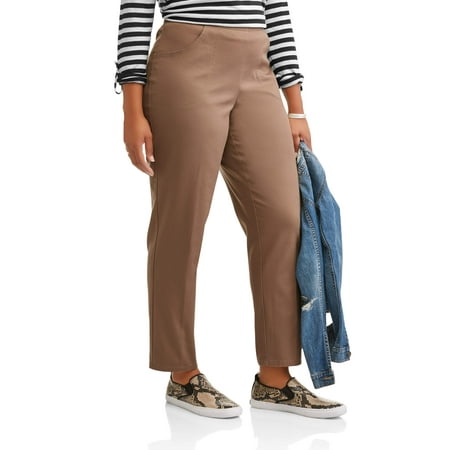 Women's Plus-Size 2-Pocket Pull-On Stretch Woven Pants, Available in Regular and Petite (Best Pants For Plus Size Apple Shape)