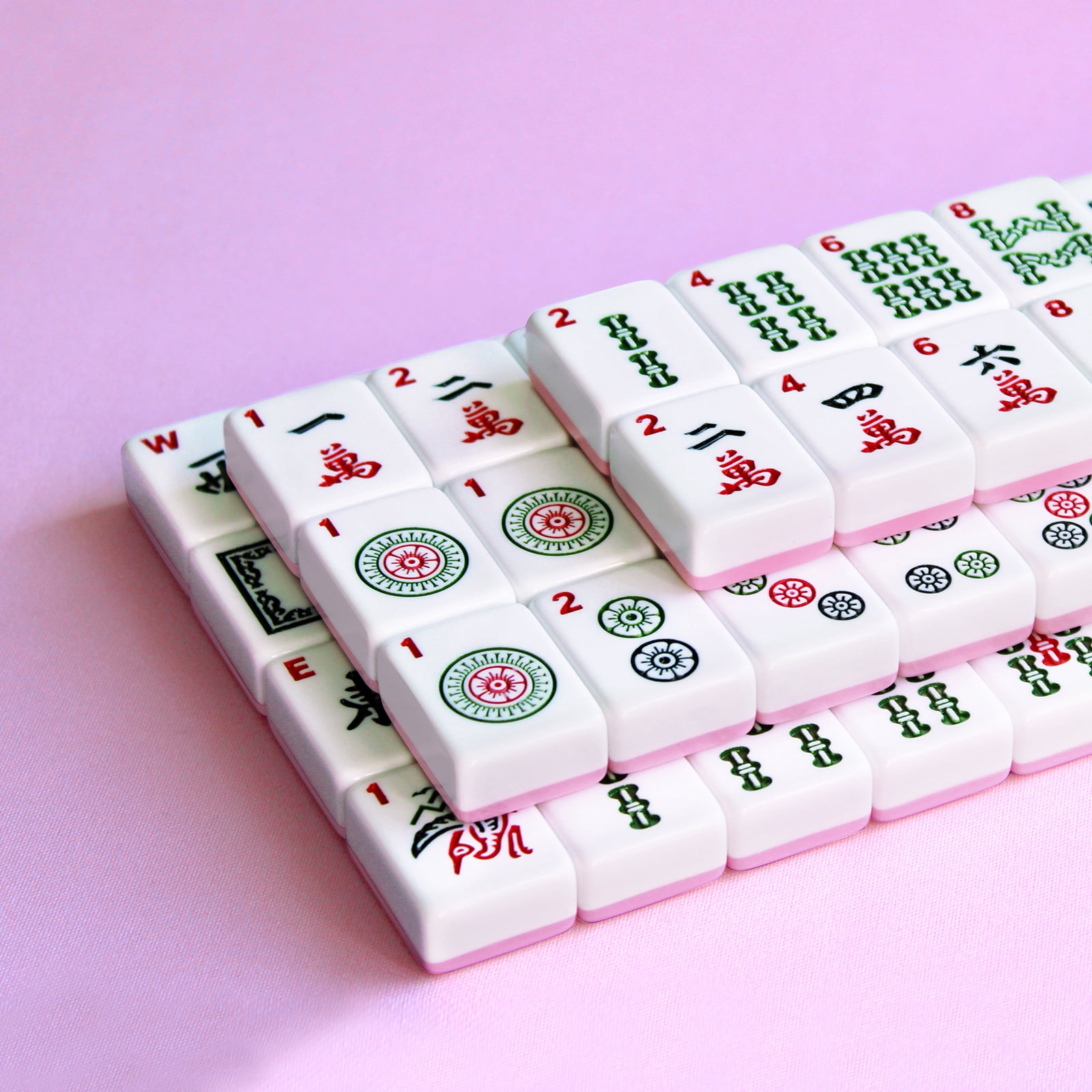 Complete American Mahjong Game Set: 166 Pink Tiles (1.2" Thick), 3 Dice & Blue PVC Carrying Bag - Perfect for Game Nights and Gifts