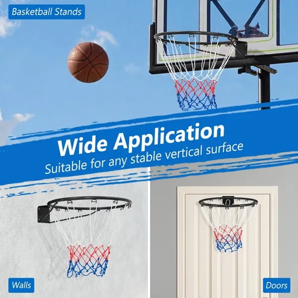 19.5"×16"×3" 15 Inch Basketball Rim Replacement, Heavy Duty Metal Hoop with All Weather Net & Mounting Hardware for Indoor Outdoor