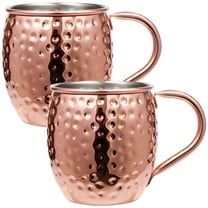 Set of 2 Hammered Copper Moscow Mule Mugs, 530ml Stainless Steel Cocktail Cups with Ergonomic Handle, Classic Barware Gift Set