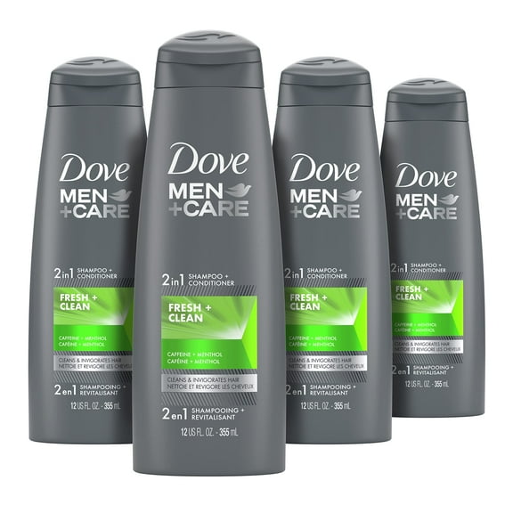 Dove Men   Care Fortifying 2-In-1 Shampoo And Conditioner Fresh And Clean With Caffeine 4 Count For Everyday Care Helps Strengthen And Nourish Hair 12 Oz