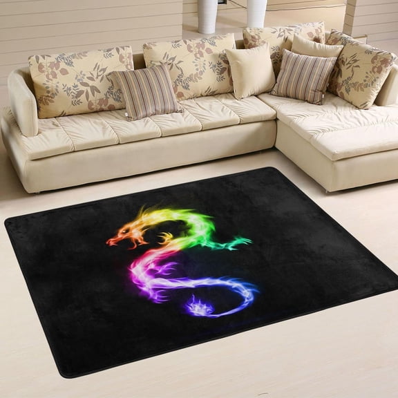 SKYSONIC 36x24in Rainbow Fire Dragon Area Rug, Floor Carpet for Indoor Living Dining Room Bedroom
