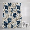 thumbnail image 3 of Navy Blue Beige Floral Shower Curtains for Bathroom, Vintage Farmhouse Floral Leaves Waterproof Fabric Shower Curtain, Decorative Bathroom Curtain for Bathtub, 66"x72" , No Hooks Included, 3 of 9