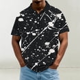 thumbnail image 1 of Blusa y camisa de manga corta con cuello vuelto para hombre, informal, holgada, a la moda, con botones estampados, blusa de manga corta con cuello vuelto para hombre, top de poliéster para hombre, 1 of 5
