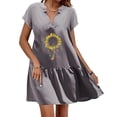thumbnail image 1 of SMihono Robe d'Été Grande Taille pour Femmes 2023 Décontractée Aguichant Mode Col en V Manches Courtes Imprimé Coton Lin Évasée Jupe Courte Robe, 1 of 1