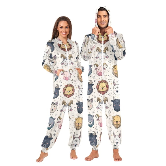 Adult Christmas Onesie Cute Constellations Adult Zipper One-Piece Pajamas Unisex Pajamas with Pockets