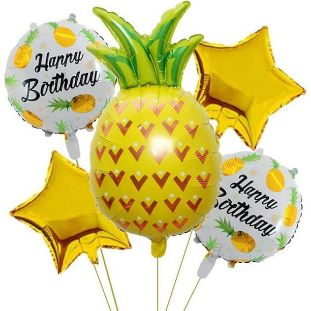 Otro jardín decorativo 5 piezas Feliz cumpleaños Estrella de cinco puntas Globos de papel de piña para playa Verano Tema tropical Fiesta de cumpleaños Fiesta de cumpleaños Baby Showe