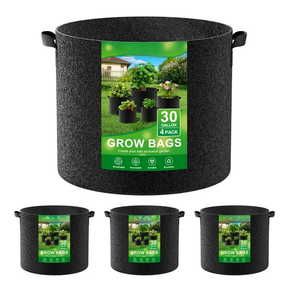 CHOII 4Pack 30 Gallon Grow Bags Garden Heavy Duty Non-Woven Aeration Plant Fabric Pot Vegetables Container (Black)