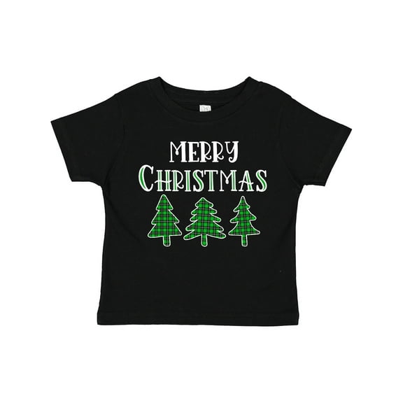 Inktastic Merry Christmas Green Plaid Christmas Trees Boys or Girls Toddler T-Shirt