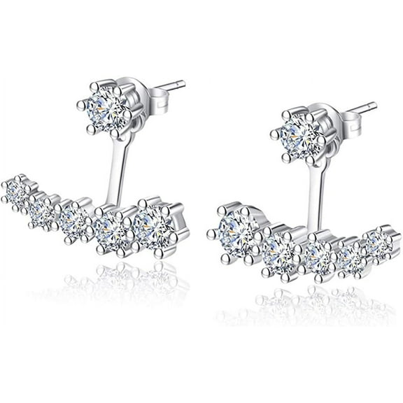 Ear Jacket Cuff Earrings Set Sterling Silver Front Back 2 in 1 with CZ Pearl