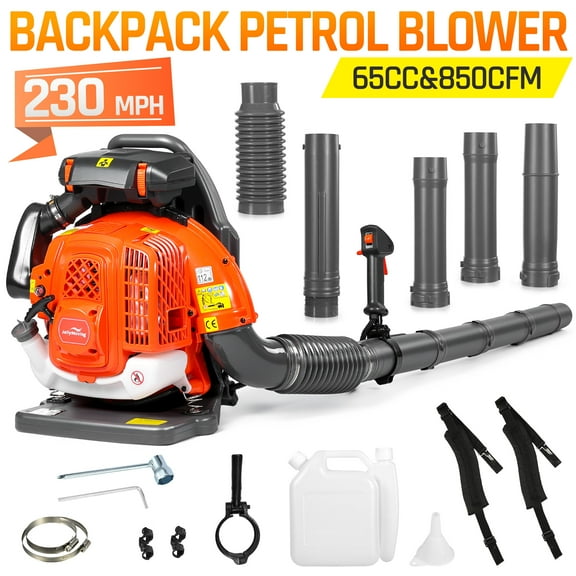 JellyMoving Upgraded 65CC 850CFM 230MPH Gas Backpack Leaf Blower with Commercial-Grade 2-Stage Air Filter, Powerful Clearing Performance, 4.3HP 2-Stroke Gas Leaf Blower for Lawn Care Snow Blowing