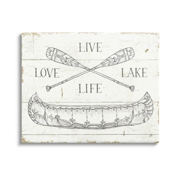 Stupell Industries Live Love Lake Rustic Canoe Oars Graphic Art Gallery Wrapped Canvas Print Wall Art, Design by Daphne Brissonnet