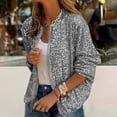thumbnail image 3 of Women's Sequin Long Sleeve Sparkly Glitter Jacket Fashion Party Outerwear Gray S, 3 of 5