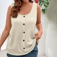 thumbnail image 2 of Women's Waffle Knit Tank Tops Casual Loose Scoop Neck Button Plus Size Sleeveless Shirts Solid Color Blouses (XL, Khaki), 2 of 7