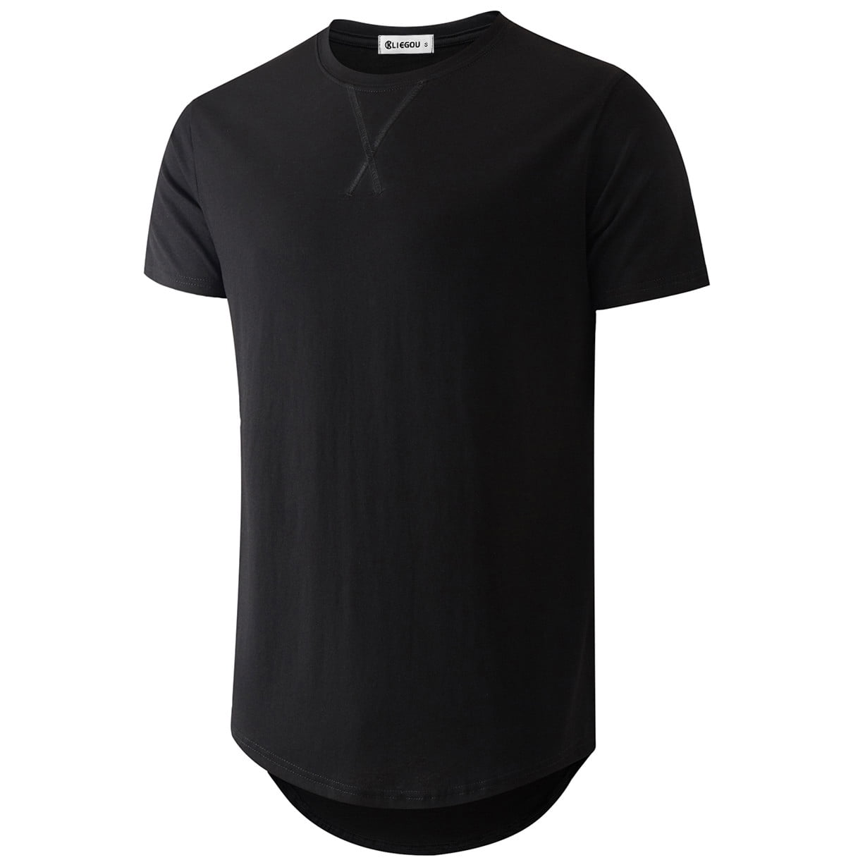 KLIEGOU Mens 100% Cotton Hipster Hip Hop Longline Crewneck T-Shirt KLIEGOU Mens 100% Cotton Hipster Hip Hop Longline Crewneck T-Shirt