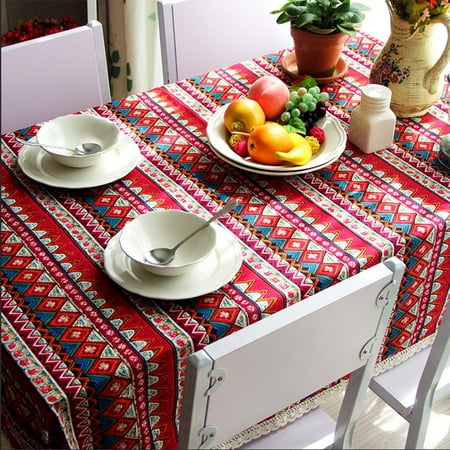 

HOUSINE Cotton Linen Lace Bohemian Style Tablecloth for Dinner Party Picnic Home Decoration Table Cover (Bohemian 55 X 71 Inch (140 * 180cm)) C48