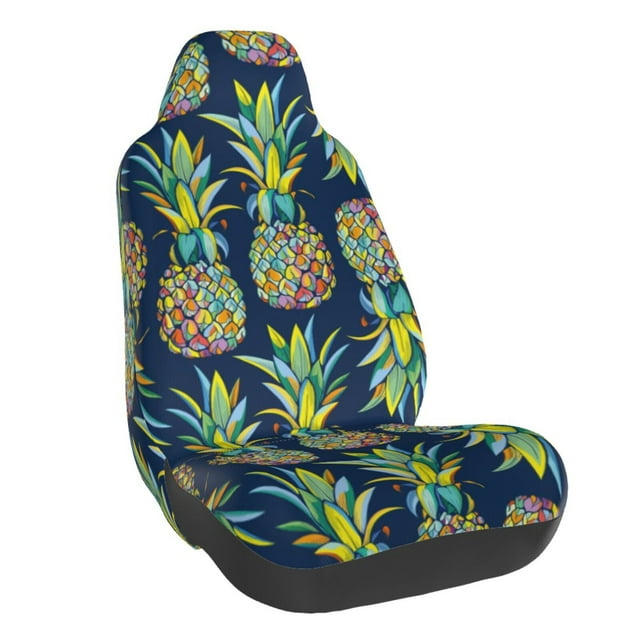 Wukai Colorful Pineapples Full Set Car Seat Covers with Soft Padding Universal Auto Front Seats Protector and Cushion Mat