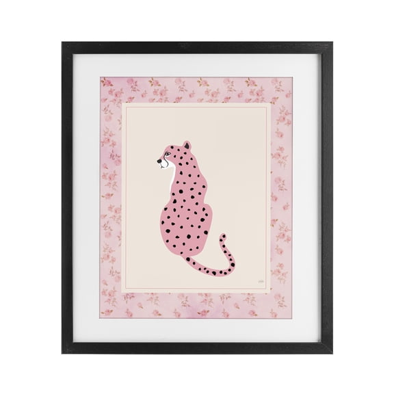 Stupell Industries Pink Sitting Cheetah with Border Black Framed Print Under Glass, design by Natalie Carpentieri