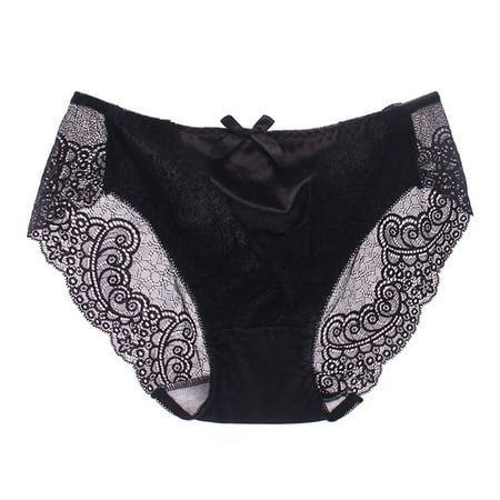 

BIZIZA Womens Briefs Lingerie Plus Size Sexy Tanga Panties Lace Low Rise Black XL