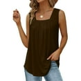 thumbnail image 4 of Yubnlvae Women's Pleated Square Neck Tank Top - 2025 Summer Loose Fit Flowy Sleeveless Blouse (Curved Hem | Breathable Cotton | Casual Elegance) (Brown | 3XL), 4 of 9