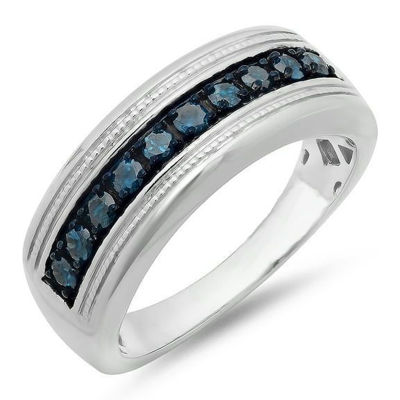 Dazzlingrock Collection 0.65 Carat (ctw) Sterling Silver Round Blue Diamond Men's Wedding Anniversary Band, Size 10