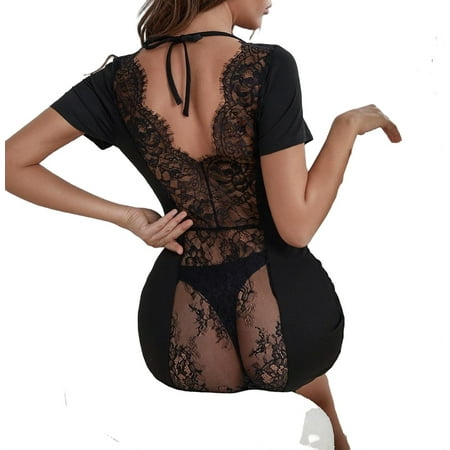 

Sexy V neck Sleepshirts Short Sleeve Black Women s Nightgowns (Women s)