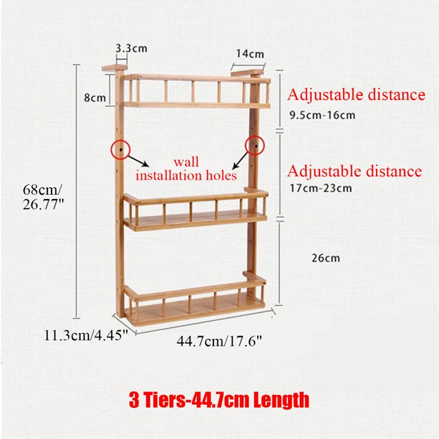 2/3/4 Tiers Bamboo Refrigerator Side Rack Wall Hanging Shelf Kitchen Organizer