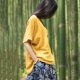 thumbnail image 5 of Blusa de las mujeres étnicas de algodón bajo alto hemline asimétrico se divide la camiseta sólida fl Abanopi Amarillo XXXL, 5 of 6