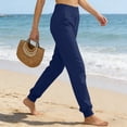 thumbnail image 6 of iHPH7 Women's Cotton Linen Jogger Pants High Rise - Relaxed Tapered Fit Cuffed Ankles Pockets Breathable Casual Summer Lounge Lightweight Comfortable Travel Everyday Style Navy XXL, 6 of 8