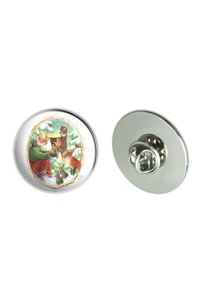 Christmas Holiday Santa Claus Forest Animals Metal 1.1" Tie Tack Hat Lapel Pin Pinback