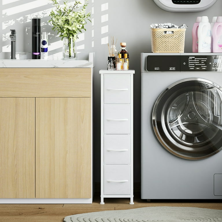 Eunos Slim Dresser, 4 Slim Drawers, Bathroom Storage Cabinet, White Leather,  29.5"" Tall" - Walmart.com