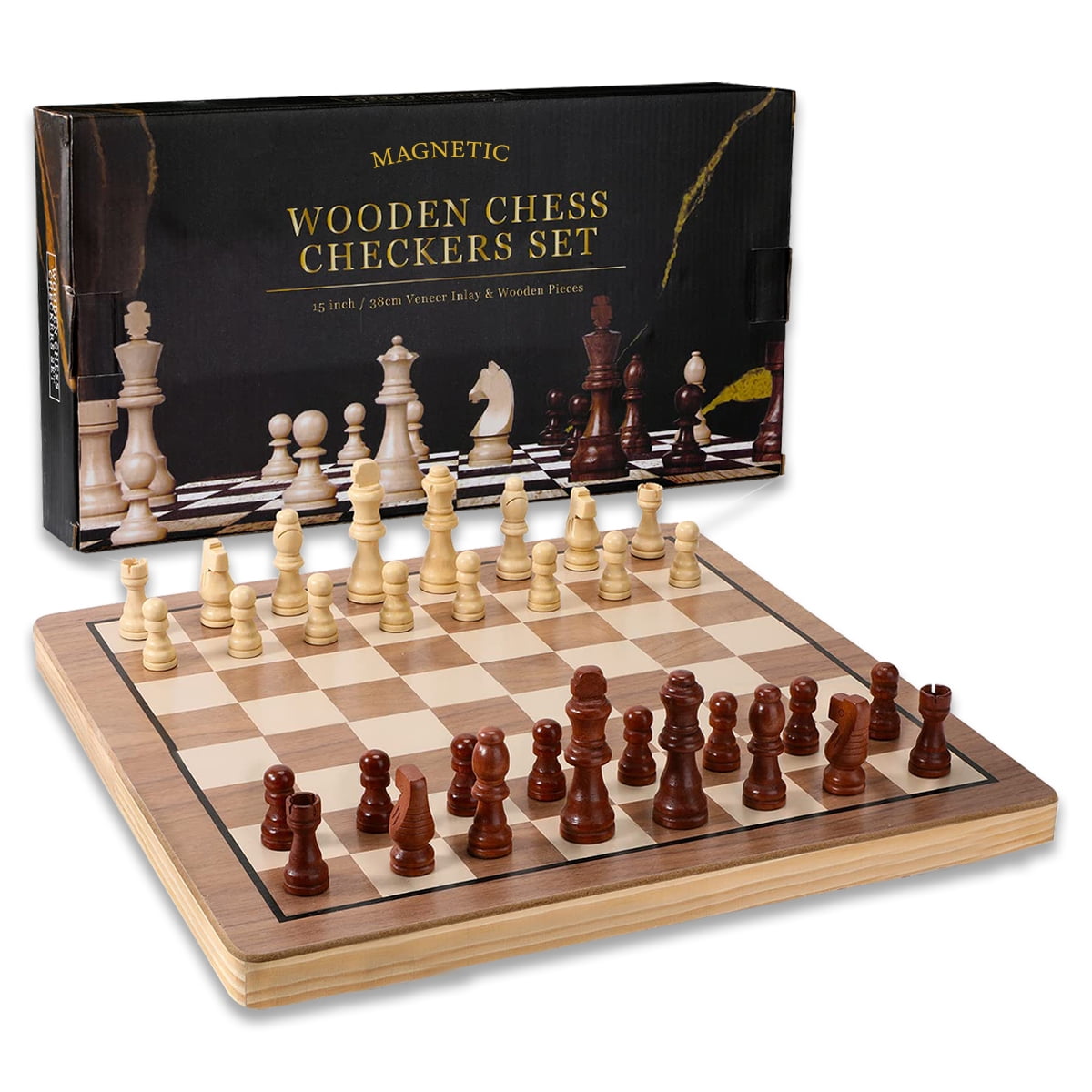 その他 Golden Checkmate (85) KiddiTouch 15 inch Magnetic Wooden Chess Set 2 in 1 Folding Chess