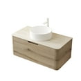 thumbnail image 4 of JERFIT 36 inch Wall Mount Bathroom Vanity with Sink, White Ceramic Vessel Basin & Travertine Pattern Stone Top, White Oak Woodgrain Storage Cabinet with Soft Close Drawer, 4 of 5