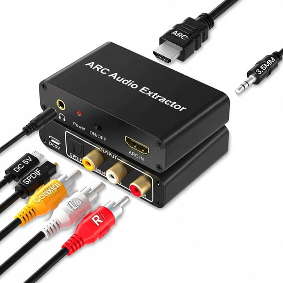 HDMI ARC Audio Extractor 4K@60Hz, 192KHz HDMI ARC Audio Adapter Converter Splitter to Optical TOSLINK SPDIF   RCA L/R  Coaxial and Analog 3.5mm Stereo for Soundbar HDTV Speaker Amplifier Headphones
