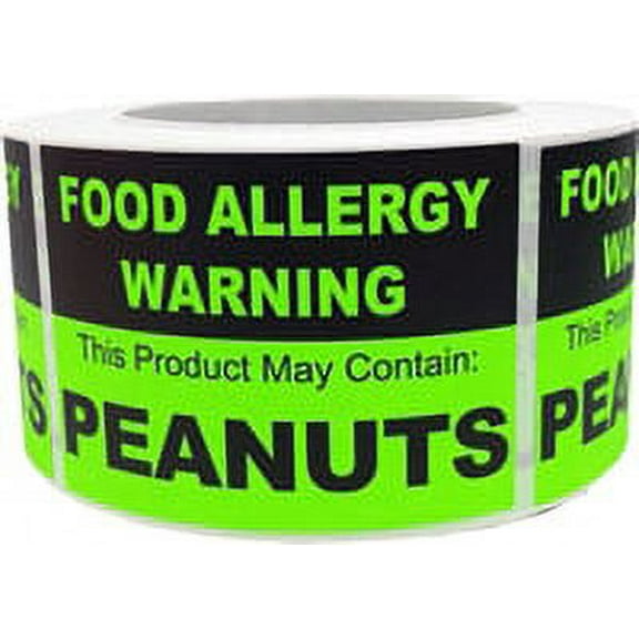"FOOD ALLERGY WARNING, This Product May Contain: PEANUTS" Labels | 2.5 x 3.5" Inches | 500 Pack