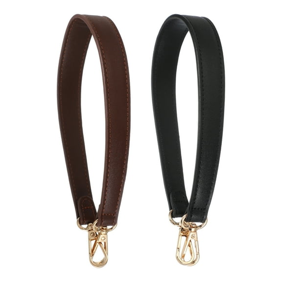 Leather Purse Strap, Replacement Handbag Shoulder Bag with Clasp Short Handle for Purse, 2Pcs 18.5 Inch Black/Dark Brown