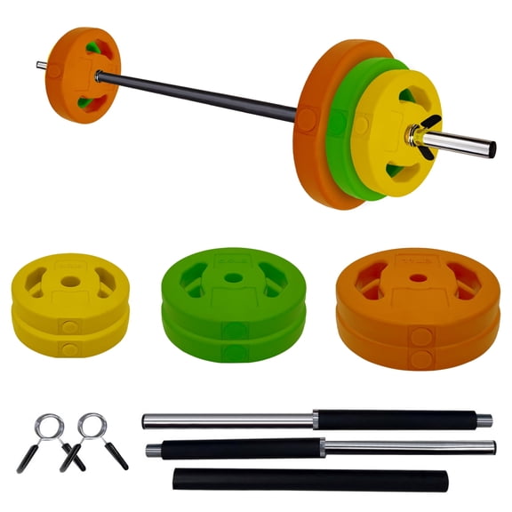 Shininglove 20KG/44 lbs Barbell Weight Set with PU Coated Plates, 2 Bars & Shoulder Pad for Home Gym Strength Training