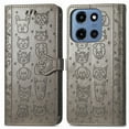 thumbnail image 2 of for Motorola Edge (2025) Embossed Pattern Wallet Case with Card Holder, Cute Cat Cartoon PU Leather Flip Kickstand Cover with Magnetic Clasp Wrist Strap for Motorola Edge (2025), Gray, 2 of 10