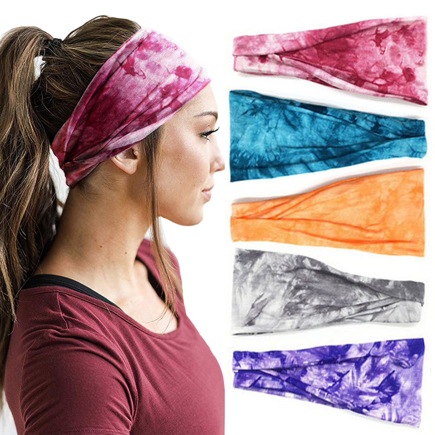 8 Pack Women Headbands Yoga Elastic Hair Bands Printed Running Sport Non Slip Sweat Hair Wrap for Girls