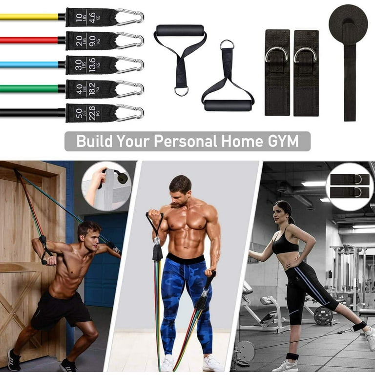 Yoga Gym Band 11 Piece Resistance Crossfit Fitness Excercise Workout Tubes  - Super Home Gym