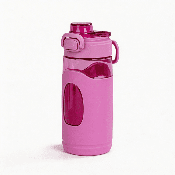 Mainstays Kids 16 oz Pink Tritan Silicone-Grip Water Bottle with Flip-Top Chug Lid