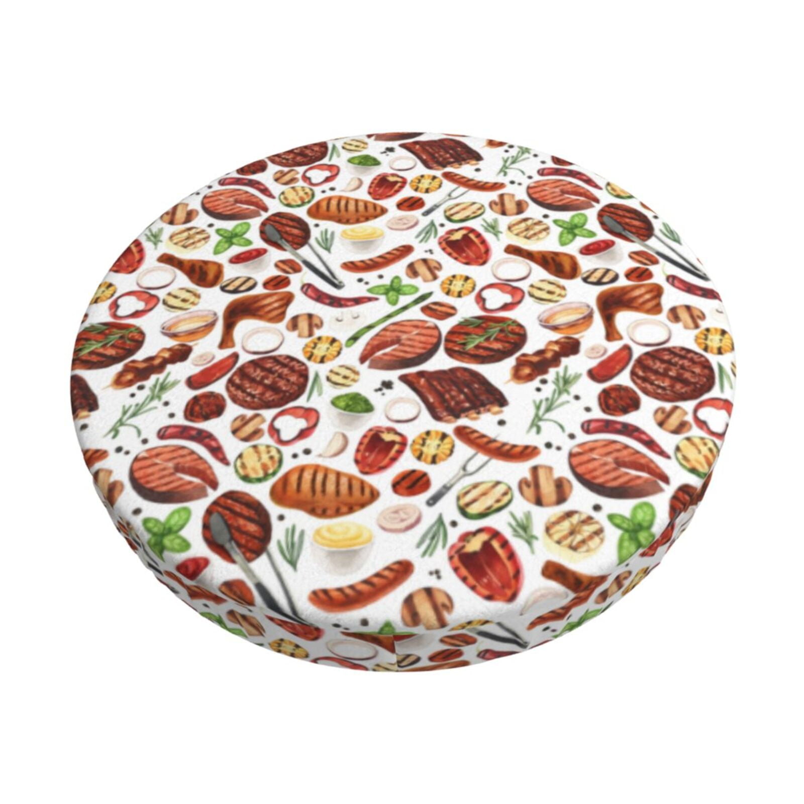 Easygdp Cooking Bbq Print Easy To Install Bar Stool Covers&Stool Covers Round&Elastic Stool Cover, Barstool Covers,Washable&Bottom With Elastic Edge-13 inch