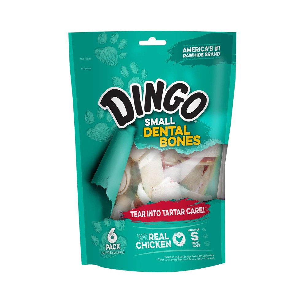 Dingo Dental Bones Dog Chews with Real Chicken, 6Count