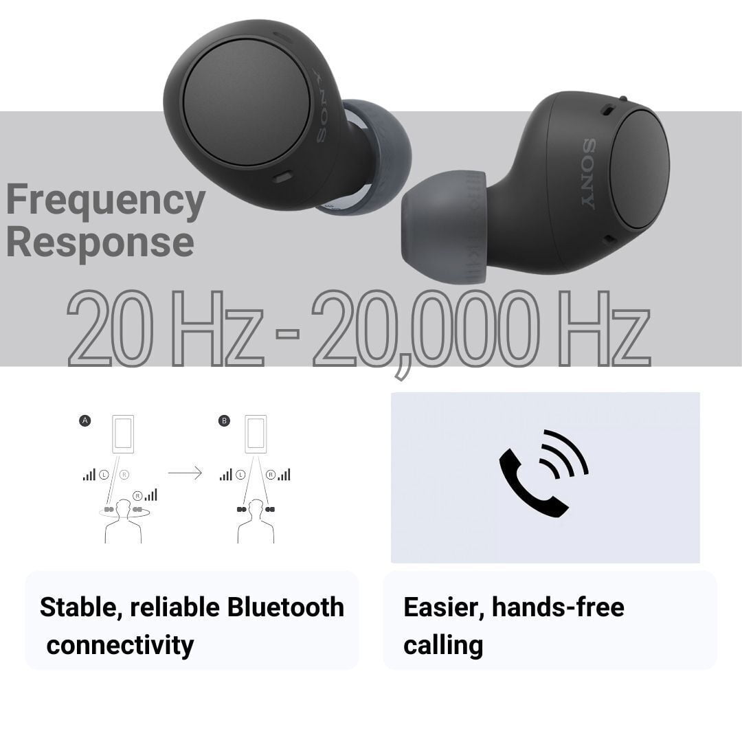 Sony WF-C510 Truly Wireless Earbuds (Black) Bundle with Silicone Earbud Replacement Tips for In-Ear Headphones (Black) (2 Items)