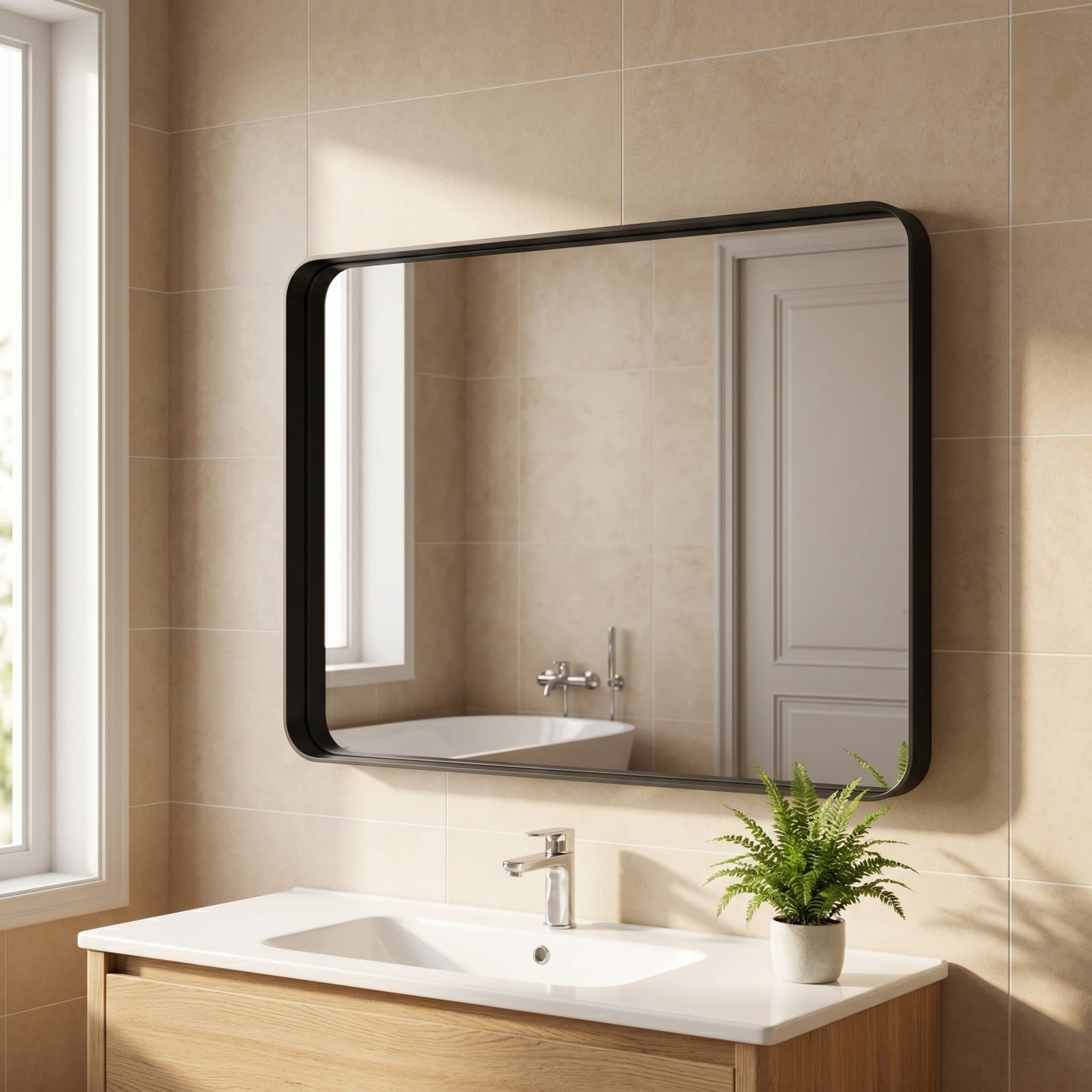 GRAHMCY 32"x40" Rectangular Bathroom Mirror Vanity Wall Mounted Mirror with Deep Frame, Black