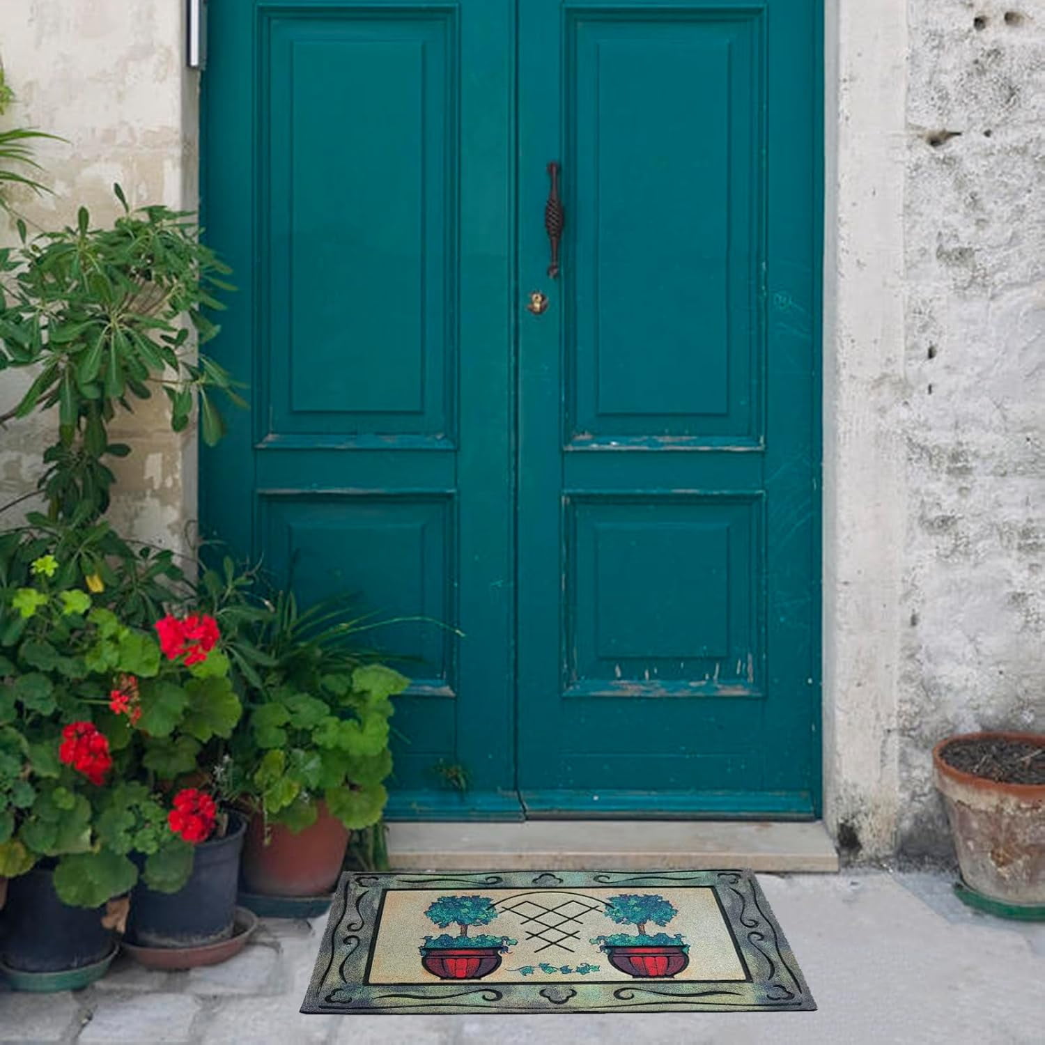 Door Mat, Welcome Mat 18x 30 Inch Front Door Mat Outdoors for Home Entrance Outdoors Mat for Outside Entry Way Doormat Entry Rugs, Heavy Duty Non Slip Rubber Back Low Profile, Pot Plant