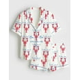 thumbnail image 4 of Lobster Wine Pajama Set | Red and Blue Summer Print Sleepwear for Women (Short & Long Pants), 4 of 6