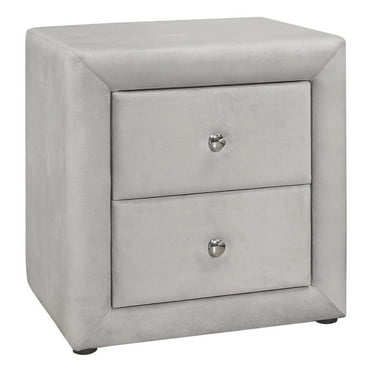 HomeRoots 21" Light Gray Velvet Two Drawer Nightstand