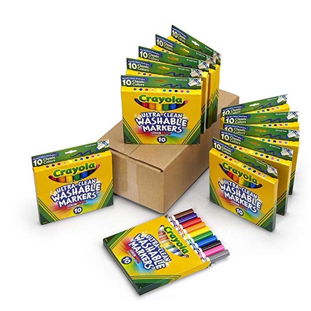 Crayola Ultra Clean Washable Markers, Broad Line, Classic Colors, 10