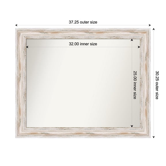Amanti Art Custom Wall and Bathroom Mirror (30.25 x 37.25 in.), Alexandria White Wash Frame